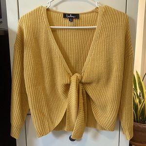 (New w/o tags) Lulu’s Mustard Yellow Front-Tie Sweater - Size Women’s Small